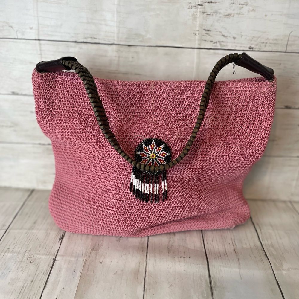 Pink Crochet Shoulder Bag